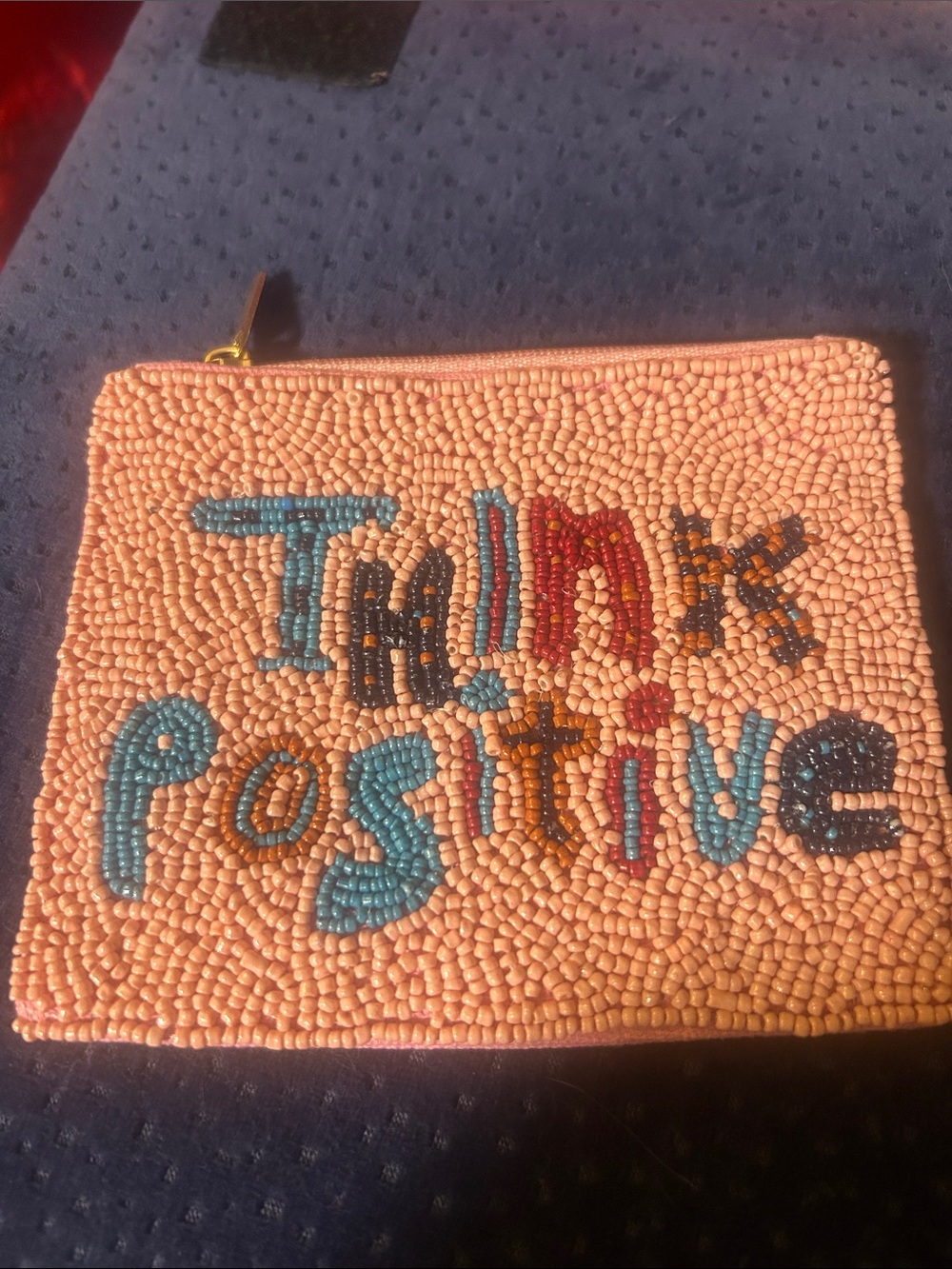 THINK POSITIVE Hand Beaded Coin Purse NEW Colorful
